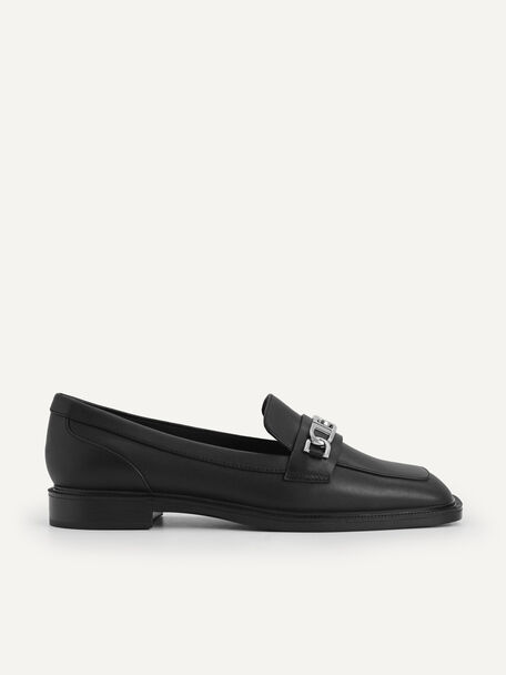 Icon Leather Square Toe Loafers, Black