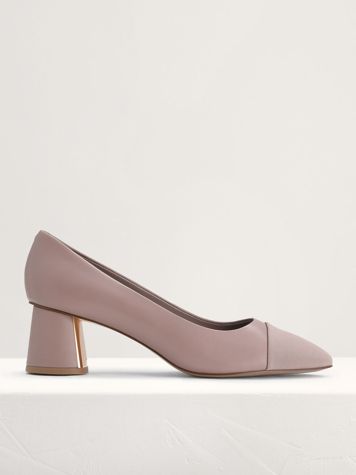 Cap Toe Leather Pumps, Taupe