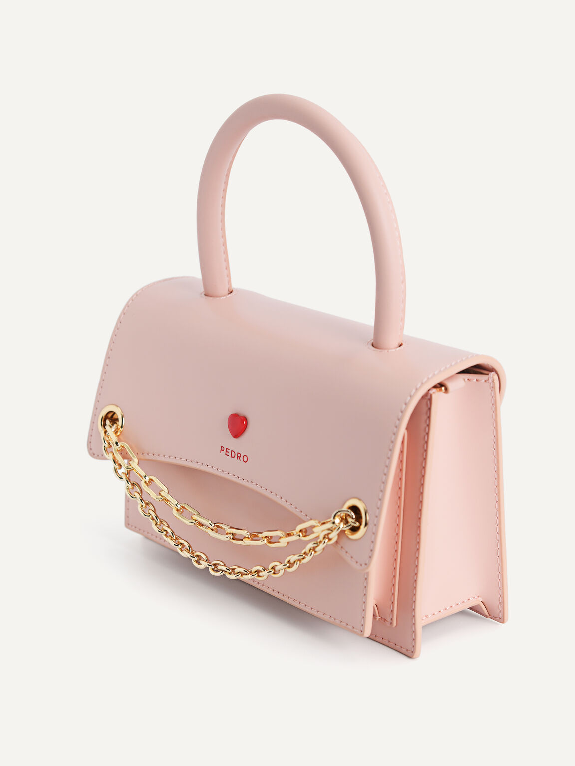 Boxy Leather Top Handle Bag, Light Pink