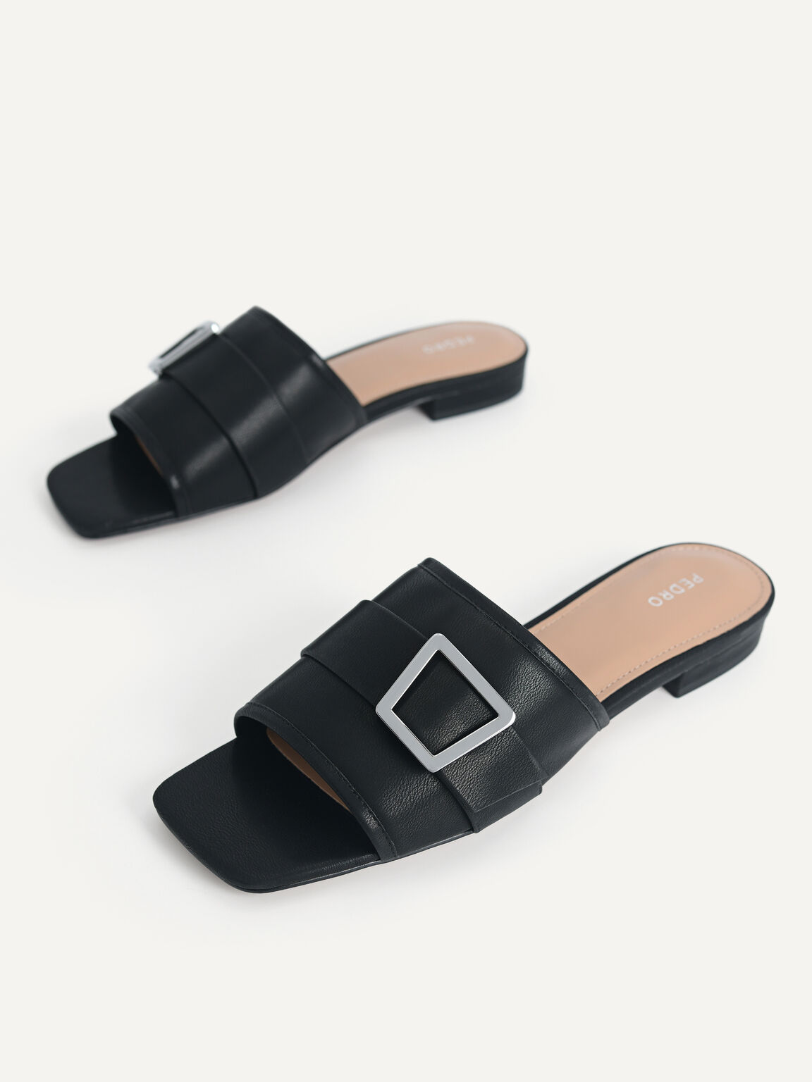 Buckle Slide Sandals, Black
