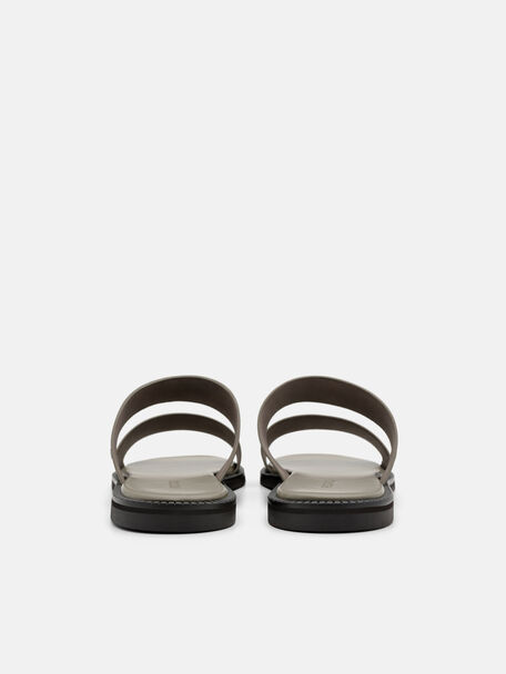 Leather Double-Strap Slide Sandals, Taupe