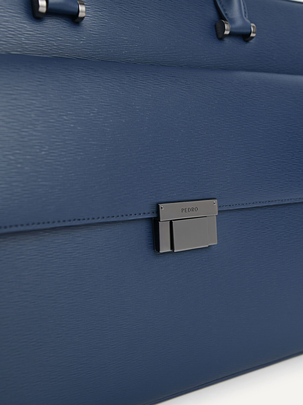 Textured Leather Briefcase, Navy, hi-res