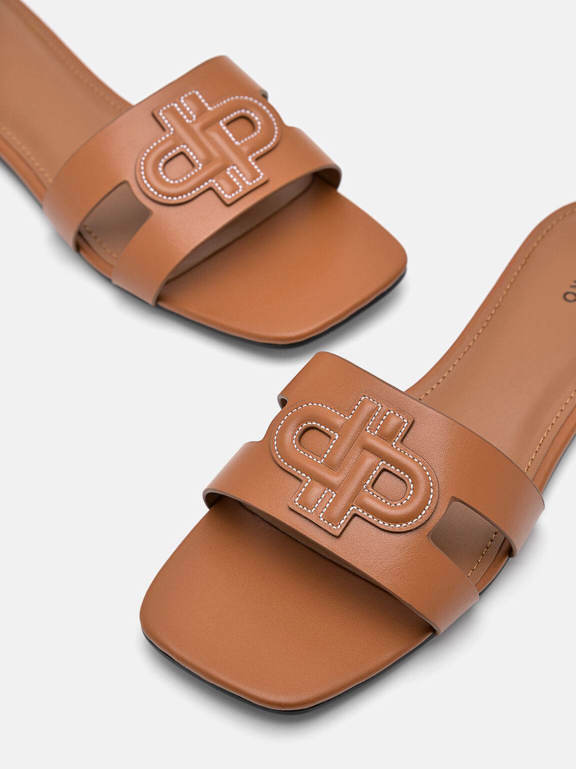 Leather Slip-On Sandals, Cognac