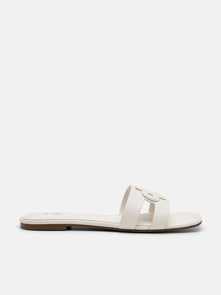 Leather Slip-On Sandals, Chalk