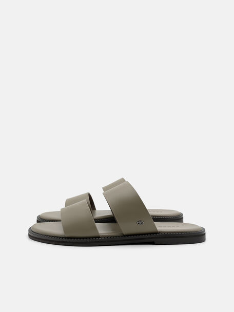 Leather Double-Strap Slide Sandals, Taupe