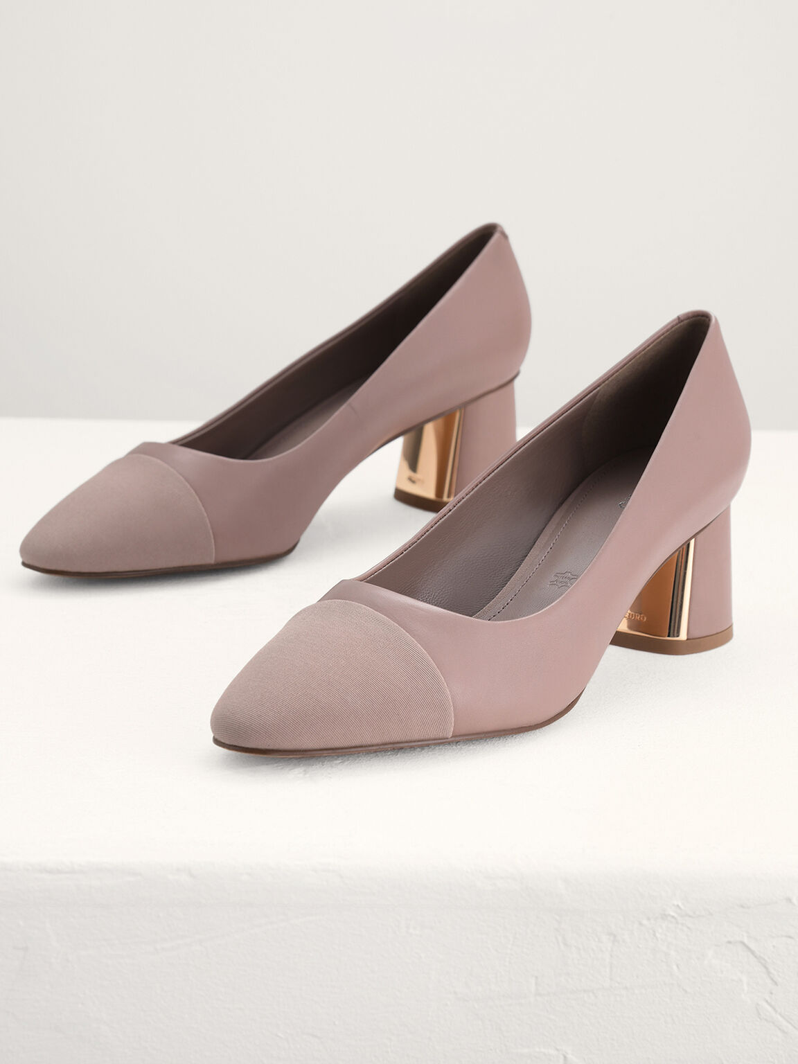 Cap Toe Leather Pumps, Taupe