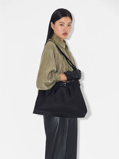 Helix Nylon Shoulder Bag, Black