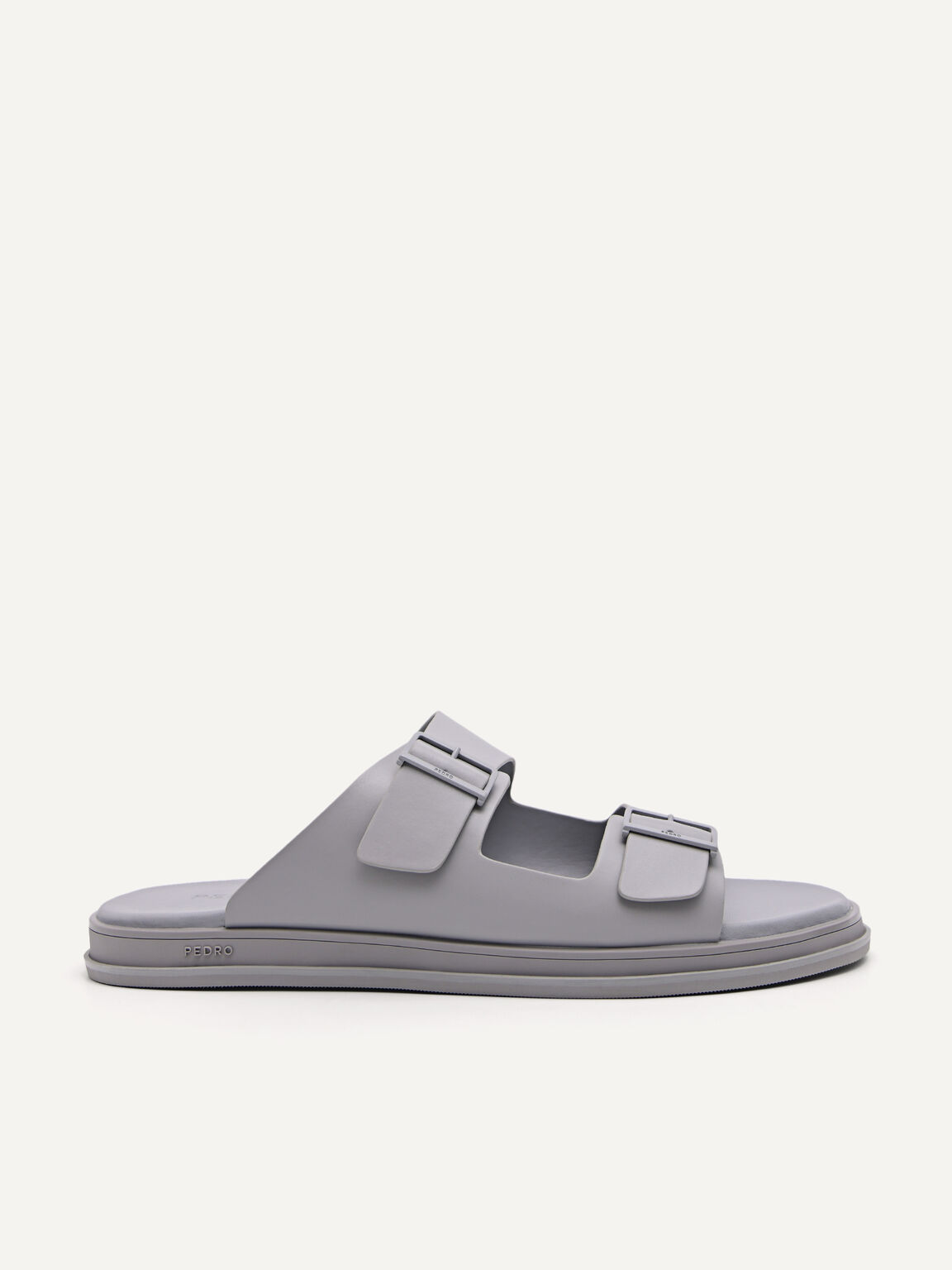 Light Grey Monochrome Double Strap Slide Sandals - PEDRO International
