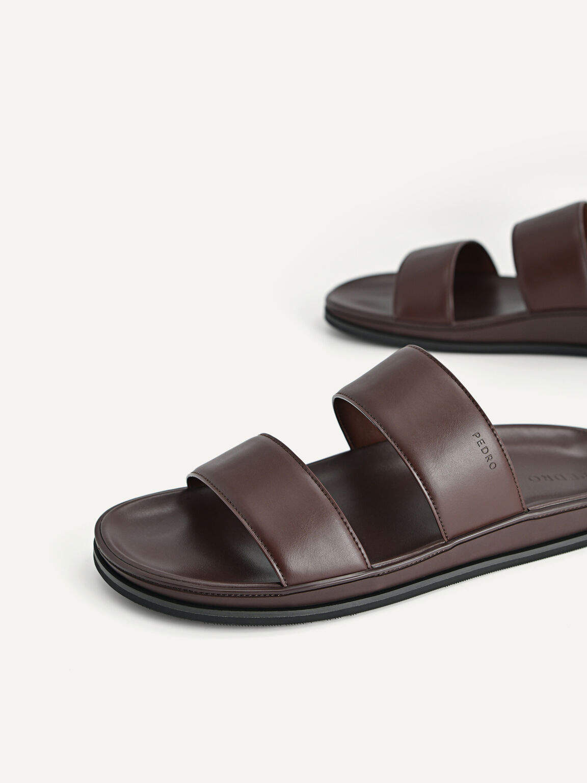 Monochrome Double Strap Sandals, Dark Brown