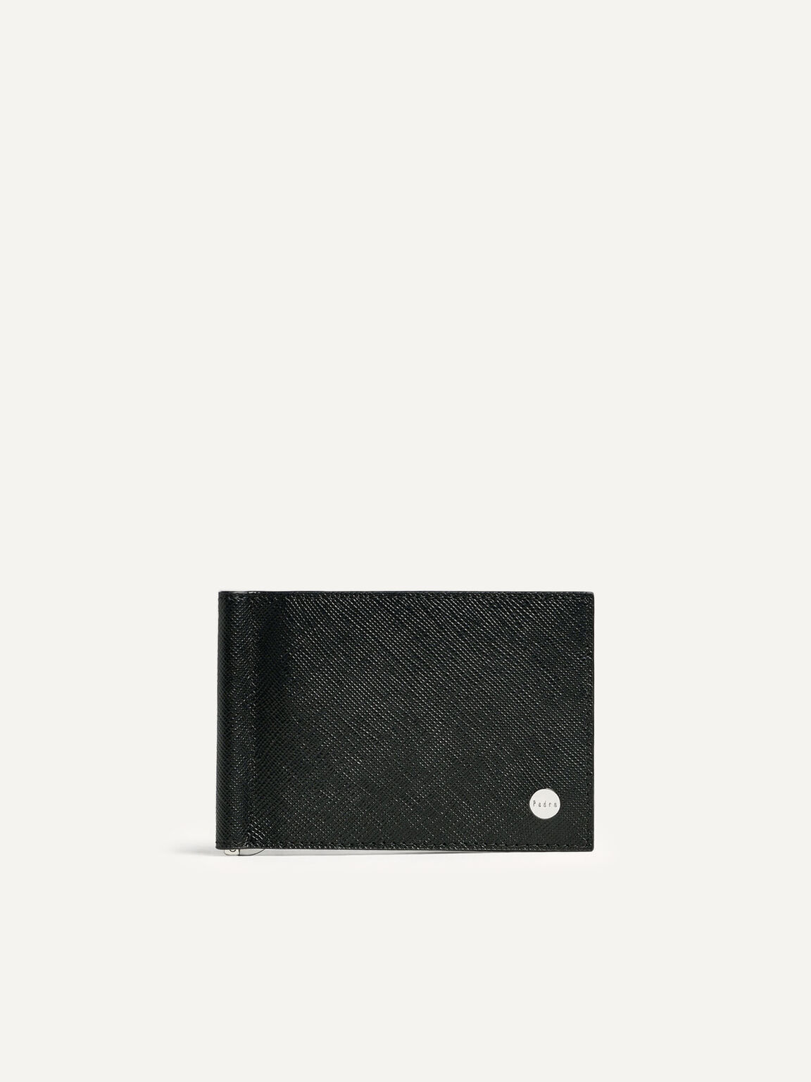 皮革雙折錢夾卡包, 黑色