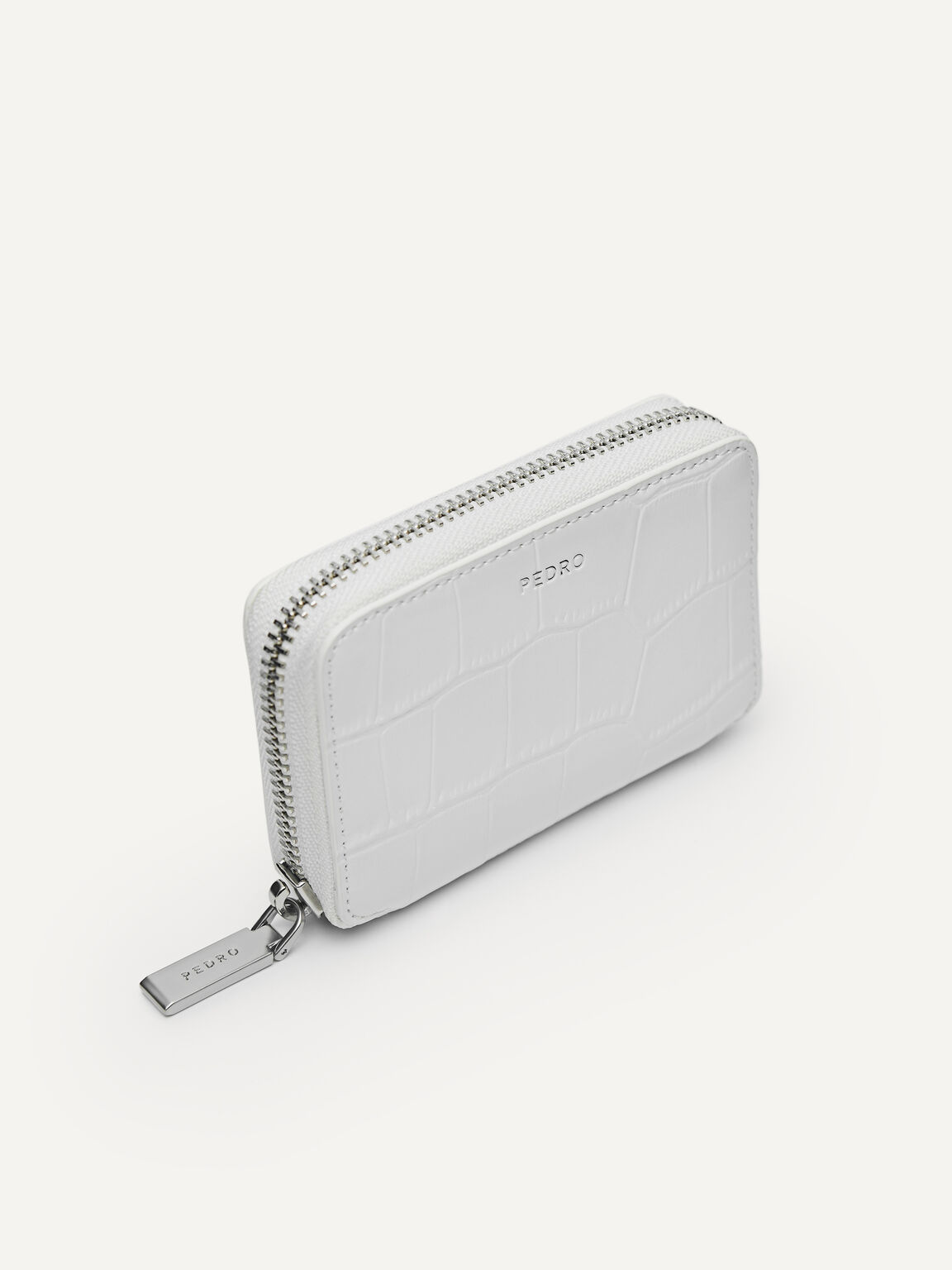 Leather Croc-Effect Pouch, White