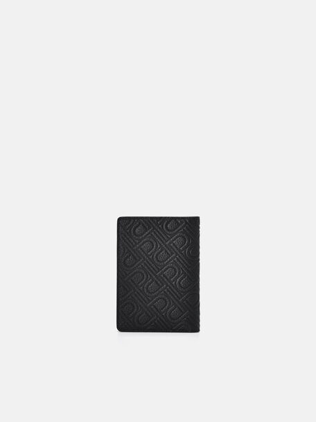 Embossed Leather Card Holder, Black