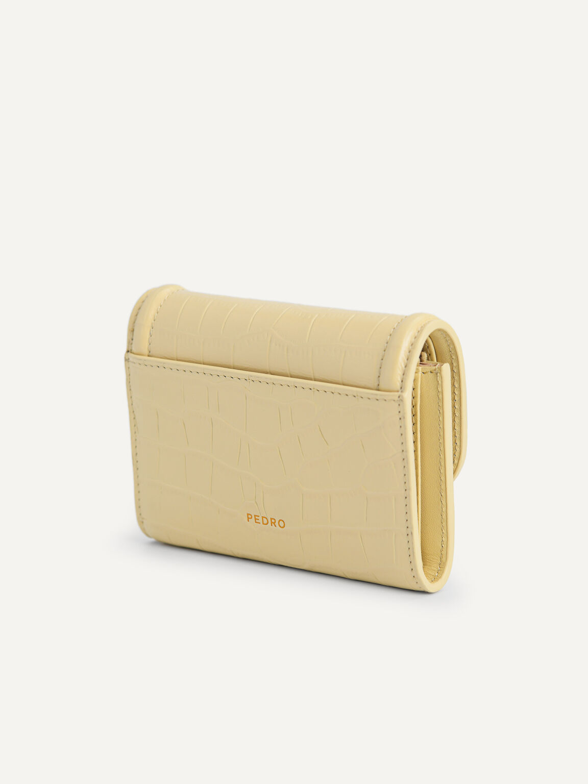 Croc-Effect Bi-Fold Wallet, Light Yellow