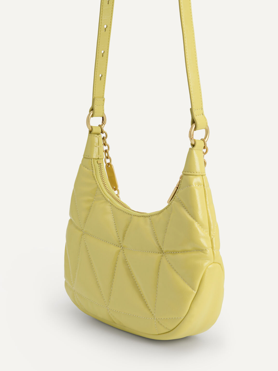 Crinkled Chain Shoulder Bag, Yellow