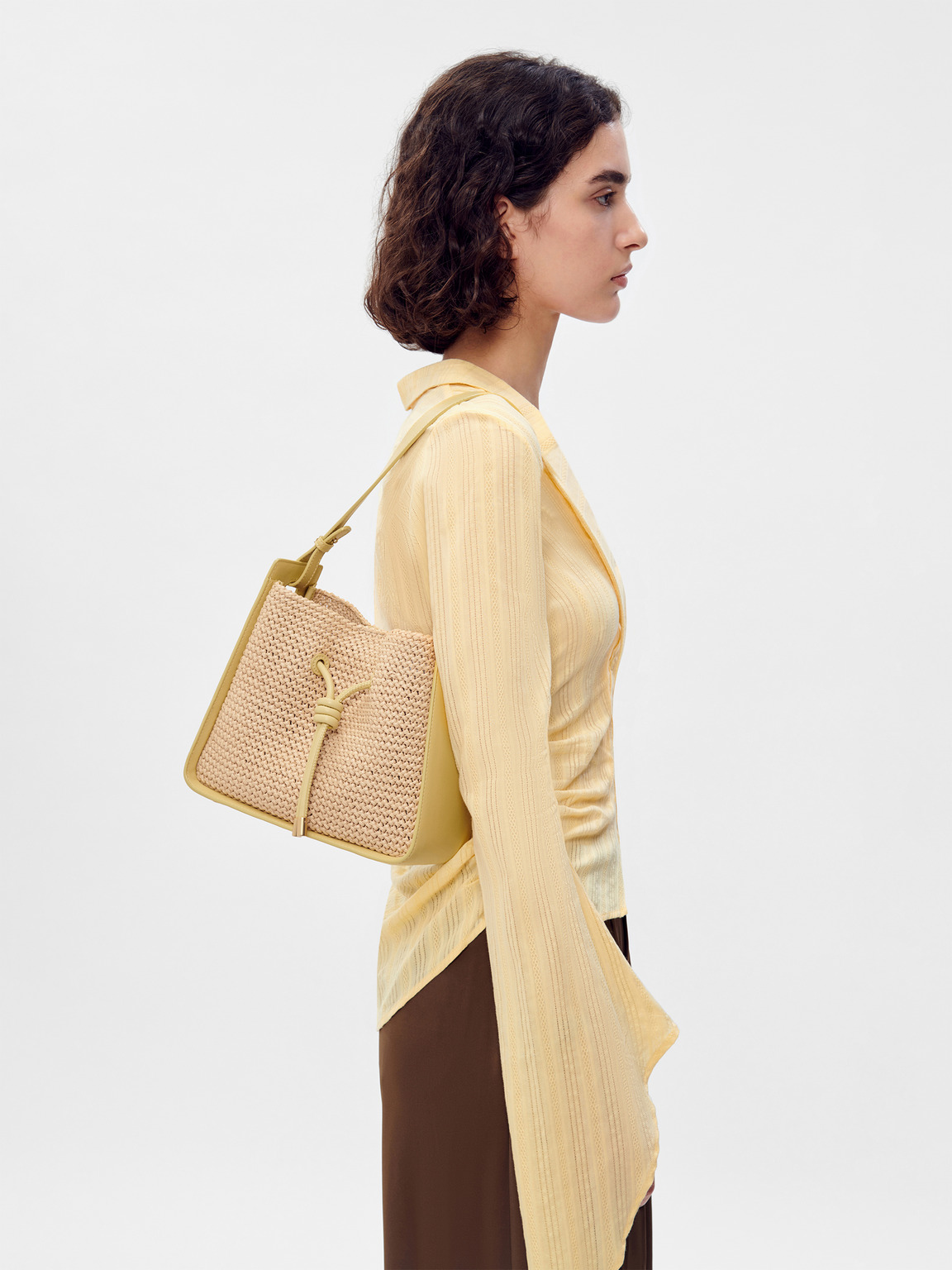 Yasmin Fabric Bucket Bag, Yellow