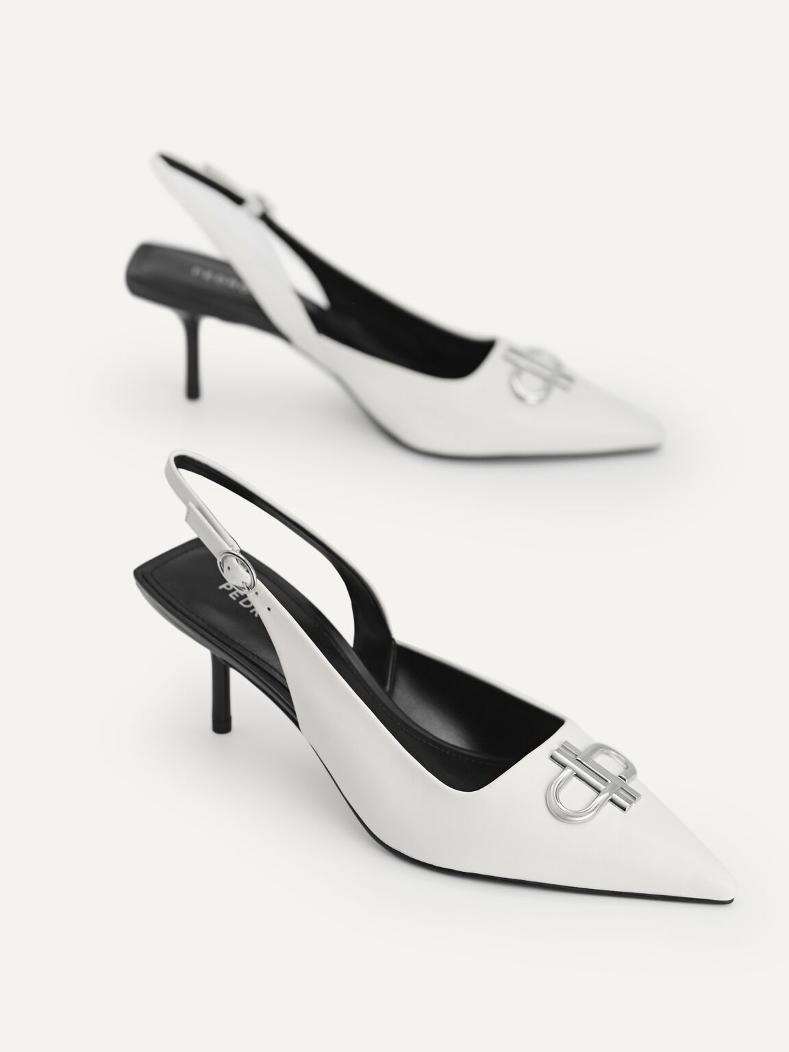 Icon Leather Pointed Slingback Pumps, Chalk