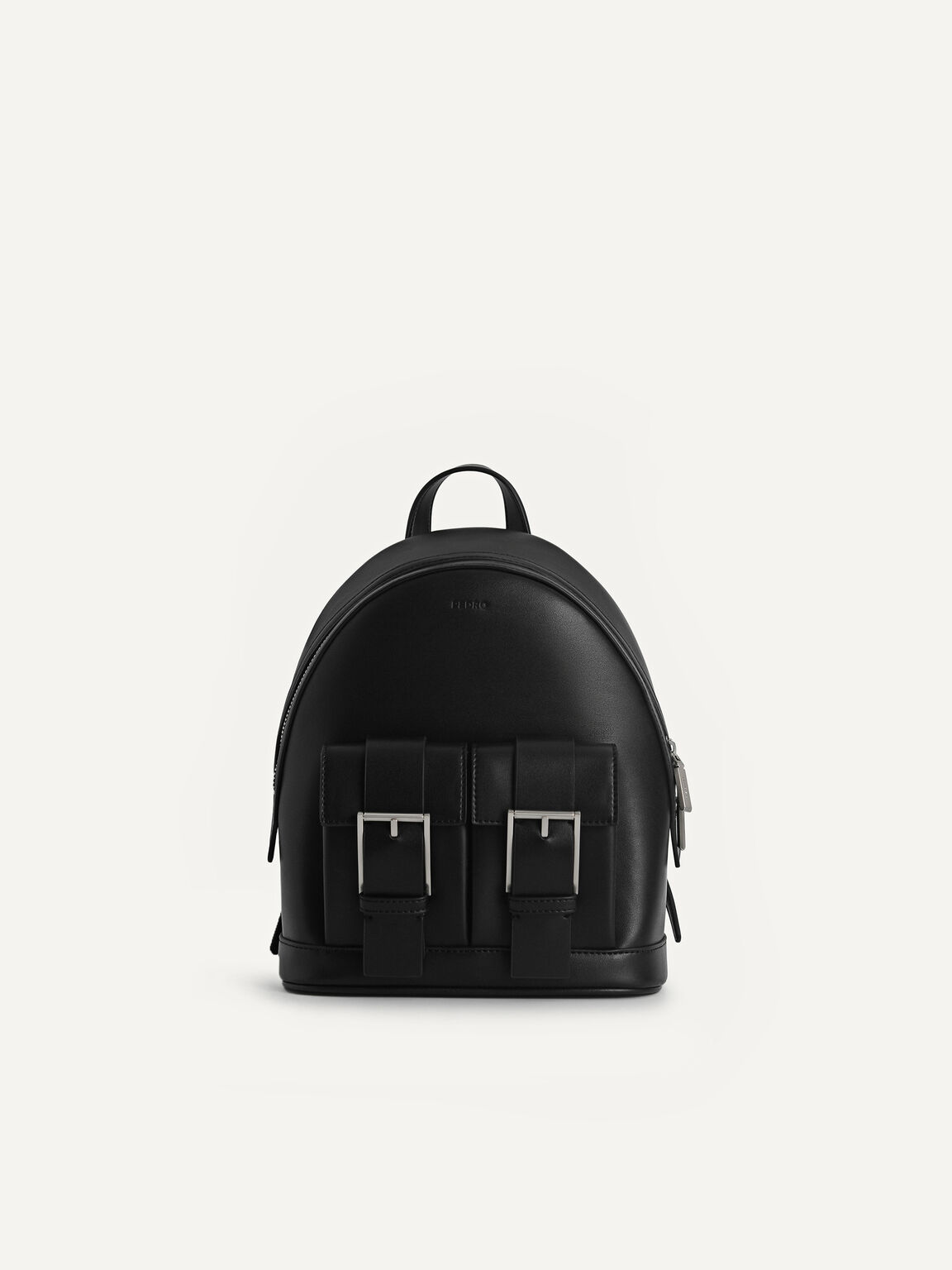 Backpack with Buckled Pockets, Black, hi-res