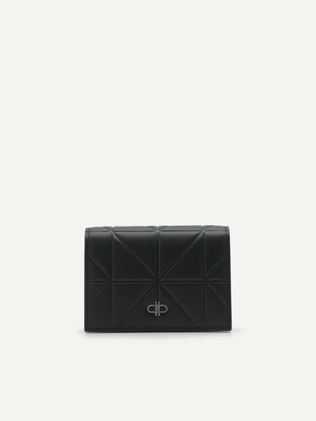 PEDRO標誌幾何圖案皮革雙折疊零錢包, 黑色