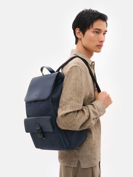Tex Leather Backpack, Navy Fabric