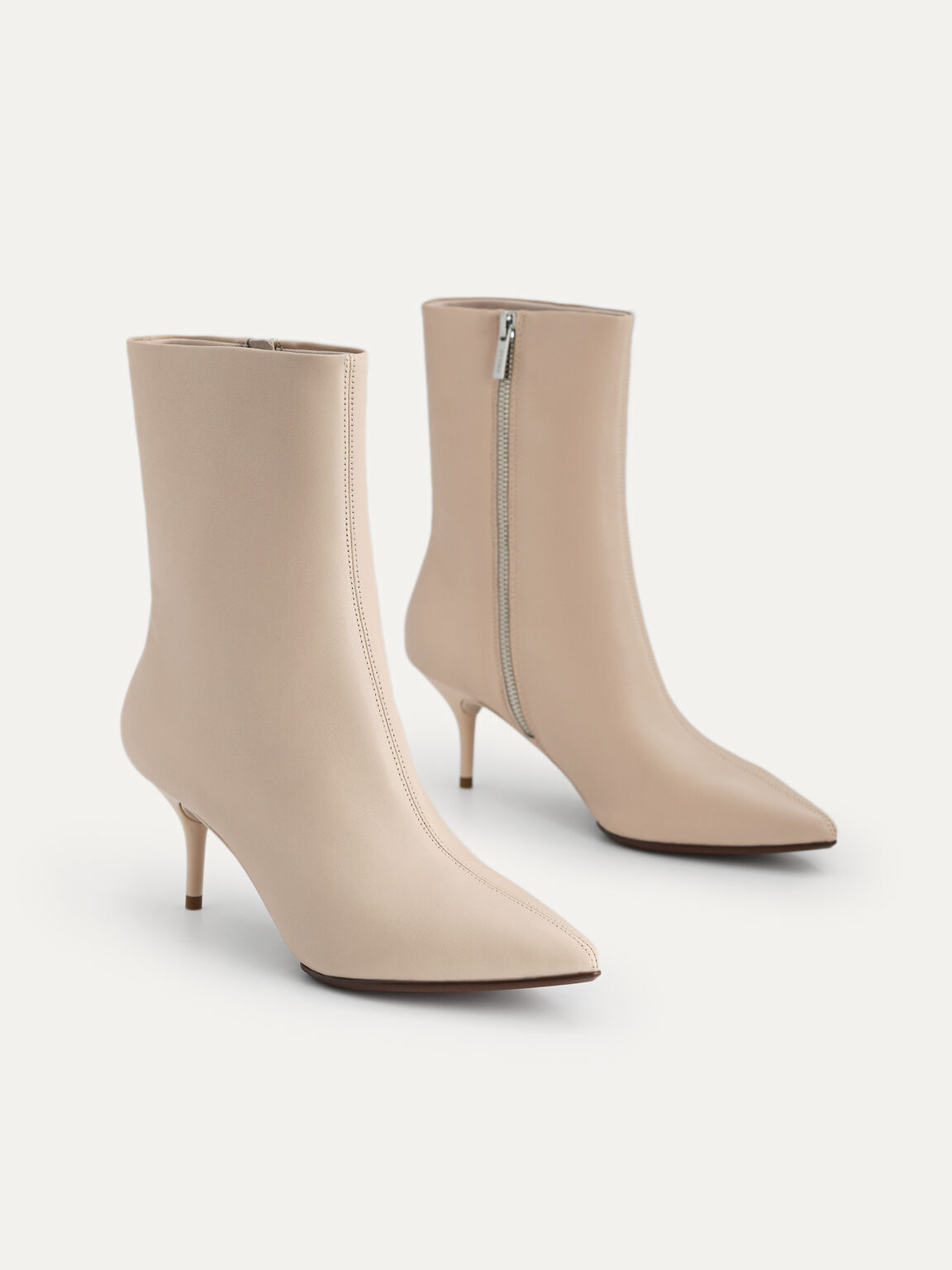 Leather Ankle Boots, Beige