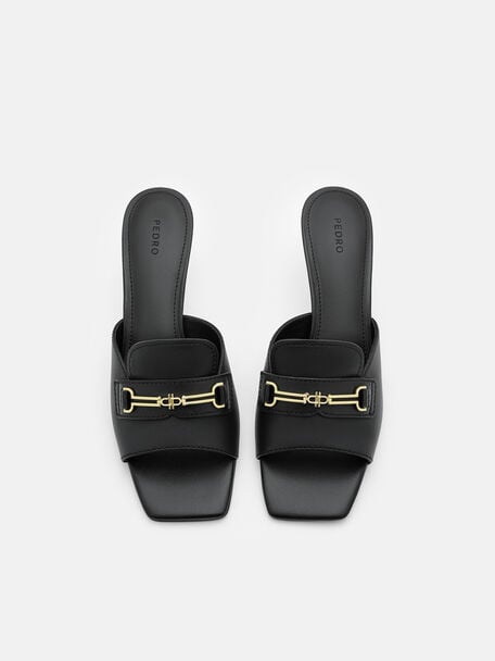 Alistair Leather Horsebit Heel Sandals, Black