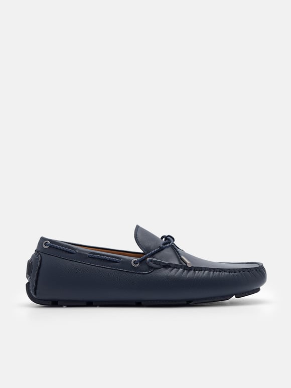 Leather Bow Moccasins, Navy