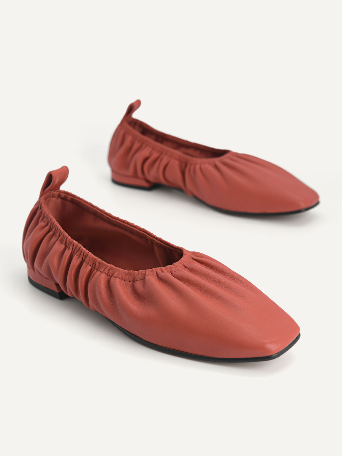 褶邊牛皮平底鞋, 砖红色, hi-res