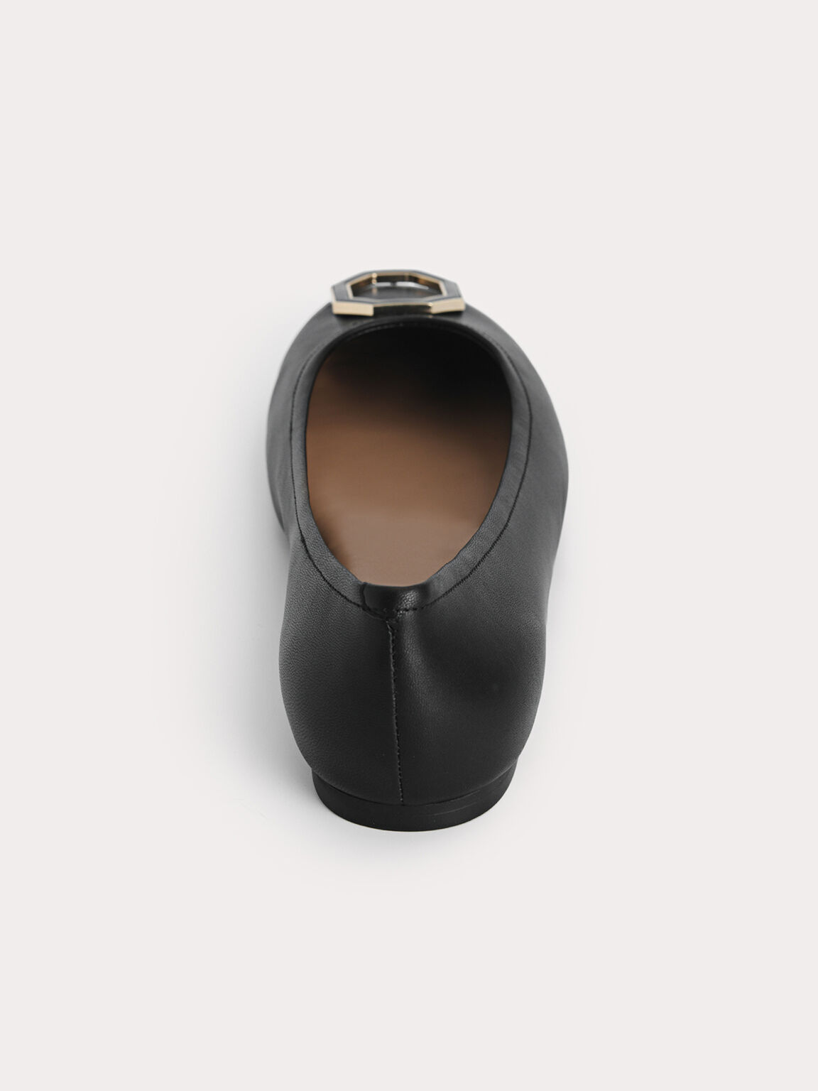 Octagon Buckle Ballerina Leather Flats, Black, hi-res