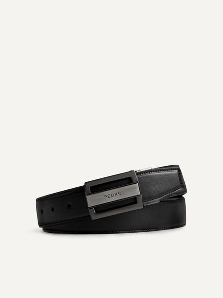 Textured Leather Reversible Tang Belt, Black
