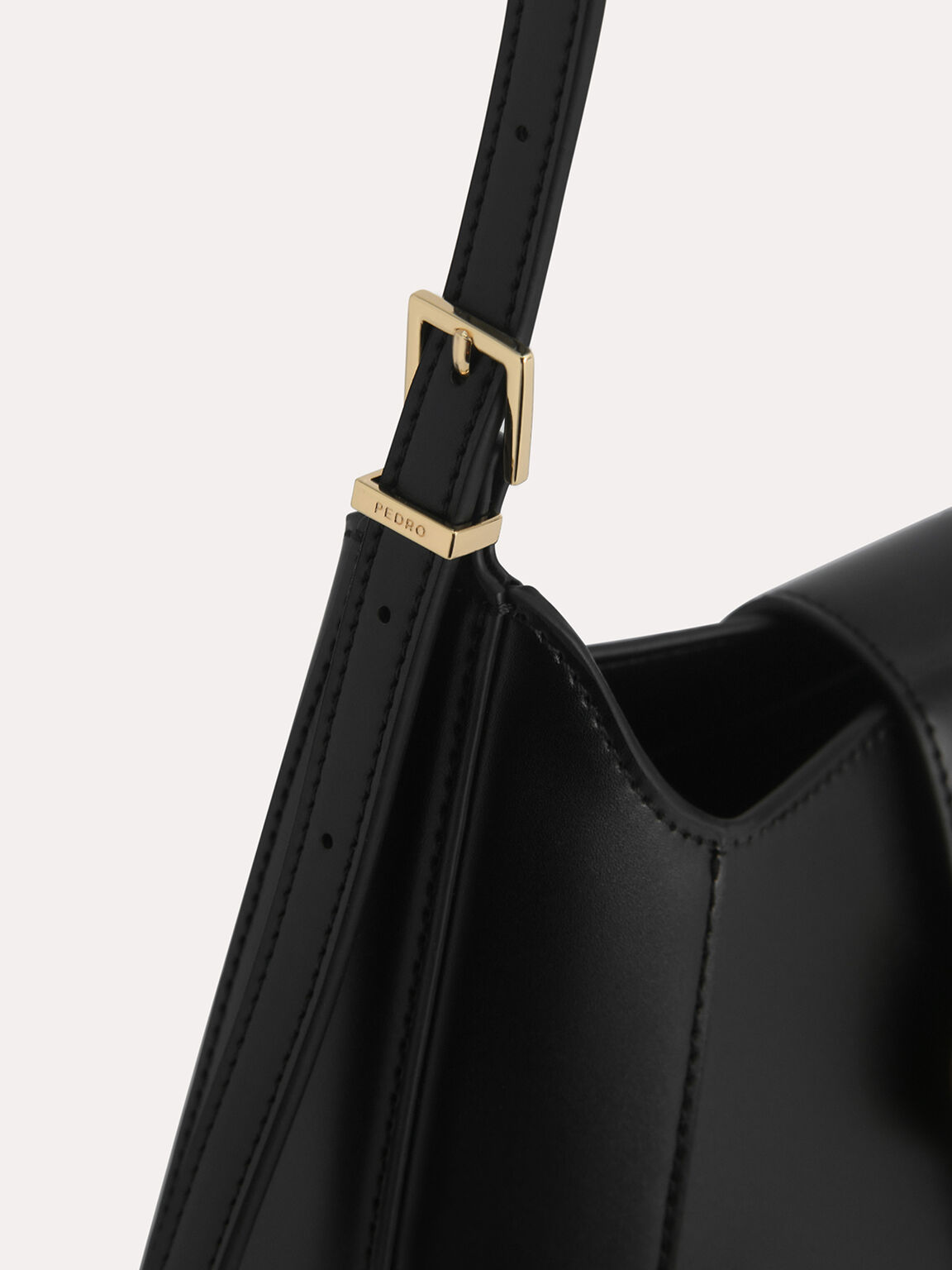Top Handle Bag with Oval Buckle, Black, hi-res