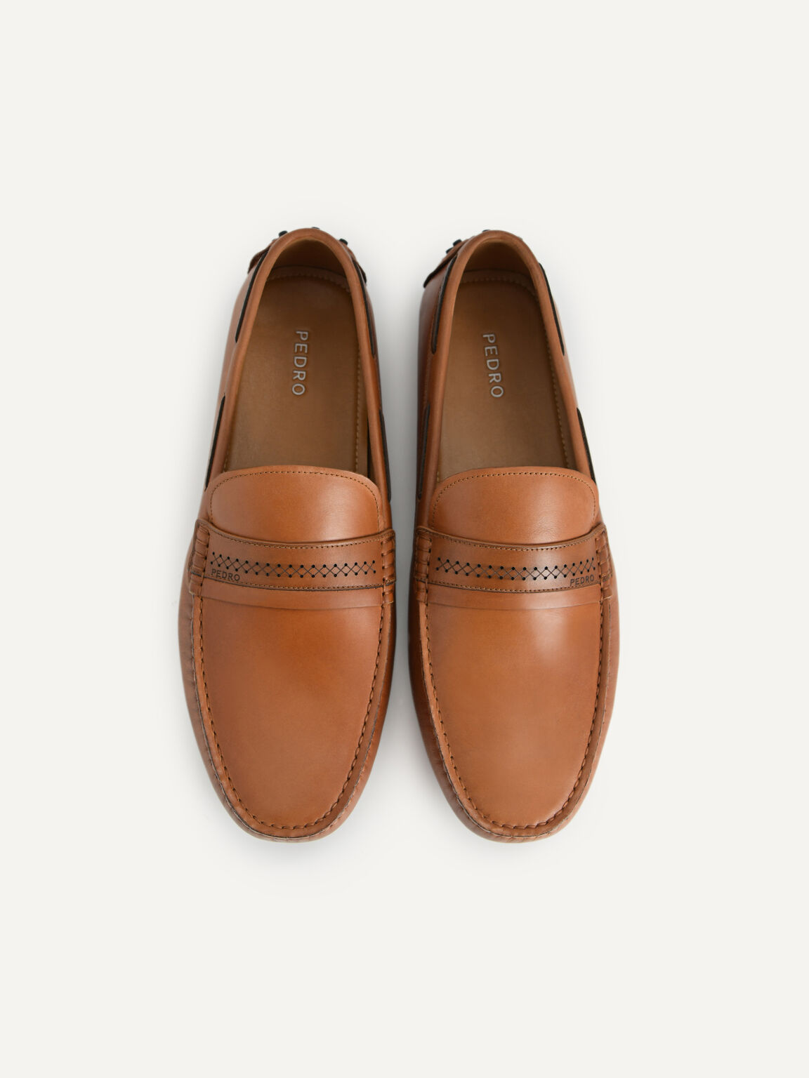 Leather Moccasins with Stitch Detailing, Camel, hi-res