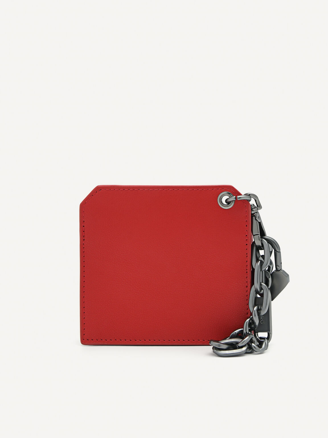 Leather Bi-Fold Card Holder with Key Chain, Red