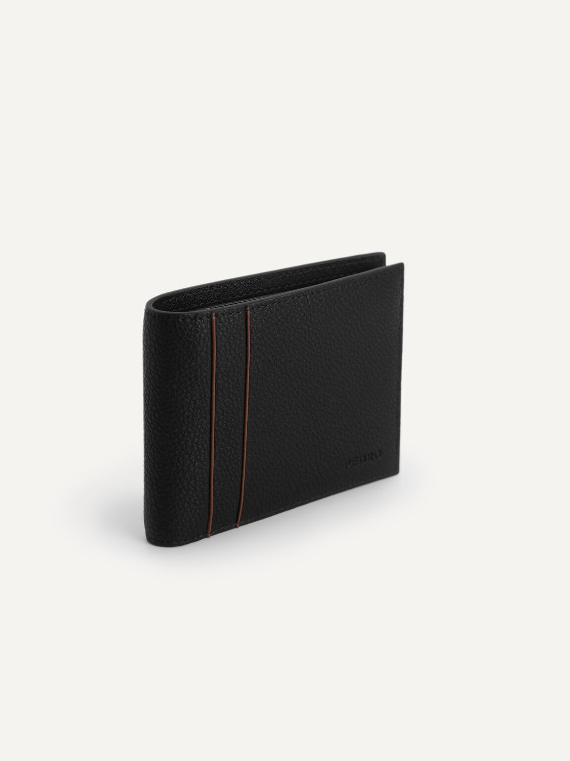 Textured Leather Bi-Fold Wallet, Black