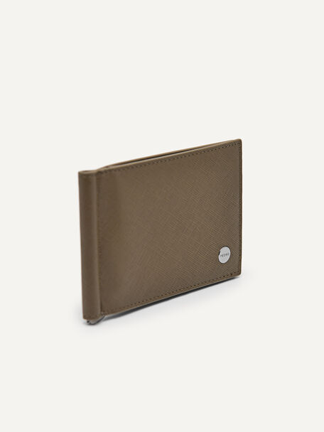 Oliver Textured Leather Bi-Fold Money Clip, Olive