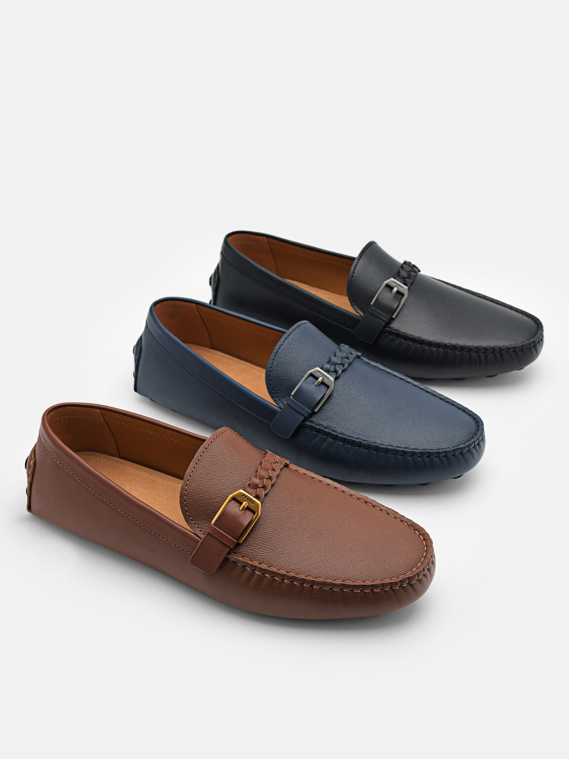 Saffiano Leather Driving Shoes, Black