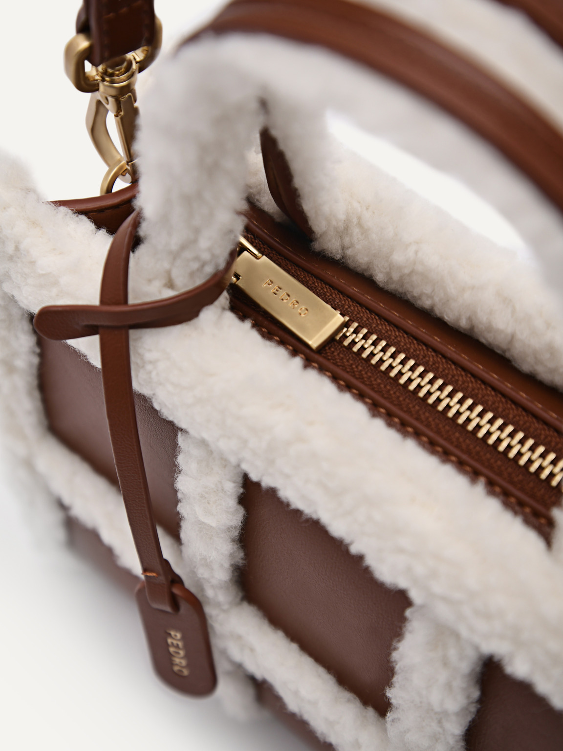 Mini Quilted Faux Fur Handbag, Brown
