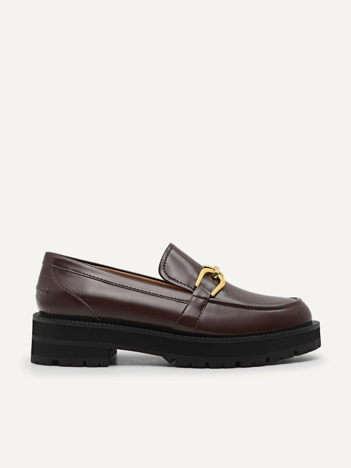 Chunky Loafers with Chain Detail, Dark Brown, hi-res