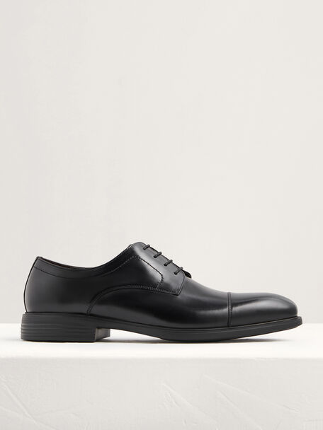 Lightweight Leather Cap Toe Derby Shoes, Black