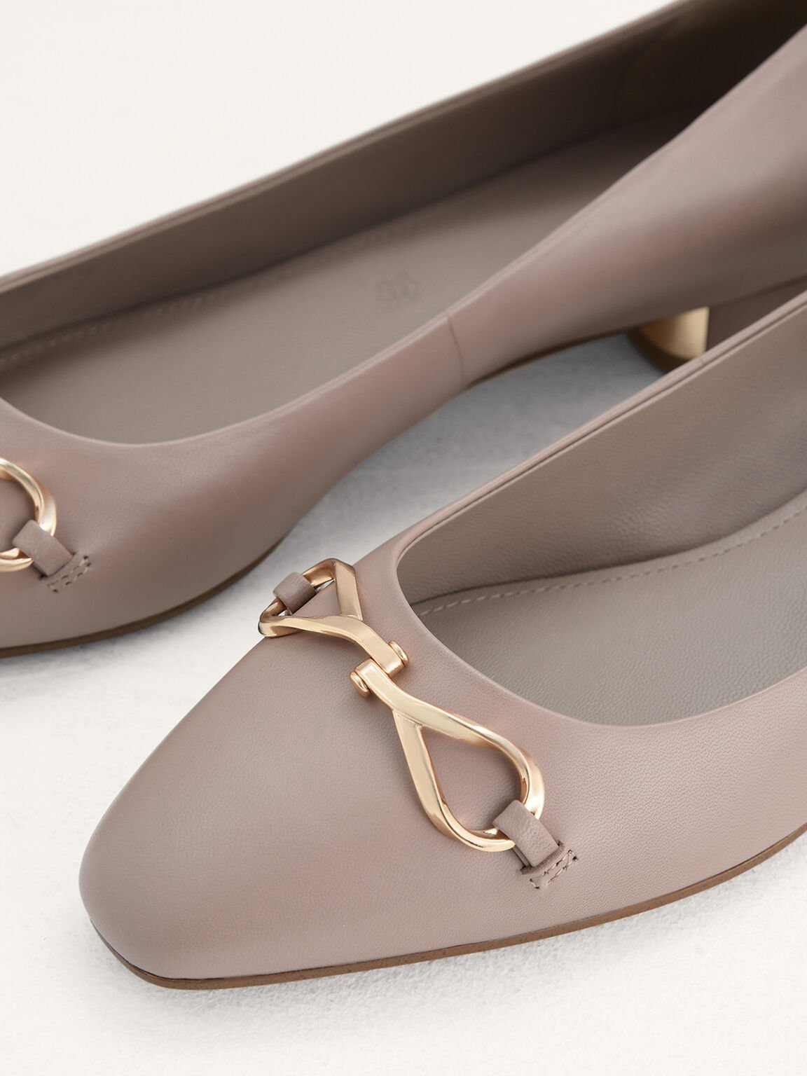 Leather Ballerina Flats, Taupe, hi-res