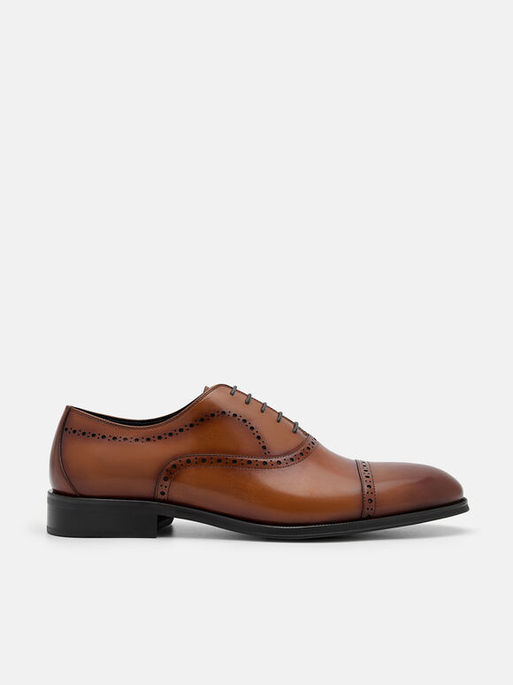 Leather Brogue Oxford Shoes, Cognac