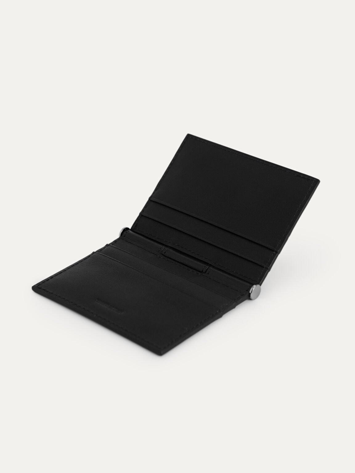 Textured Leather Flat Card Holder, Black