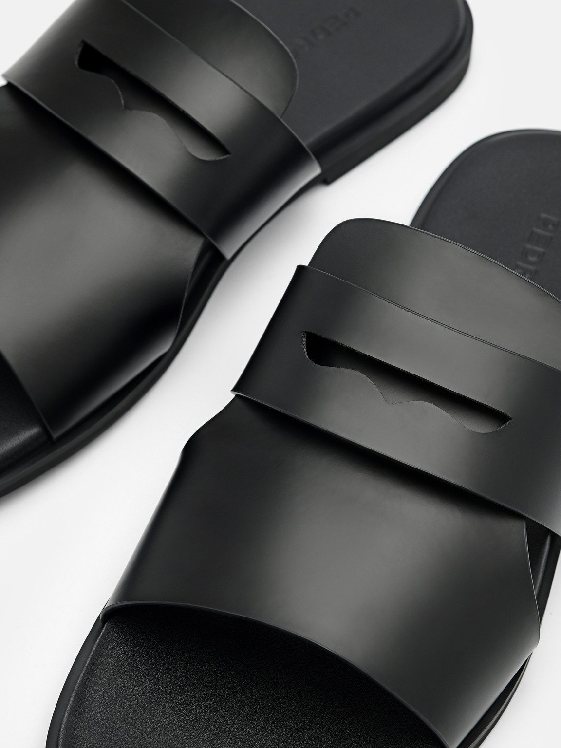 Penny Strap Slide Sandals, Black