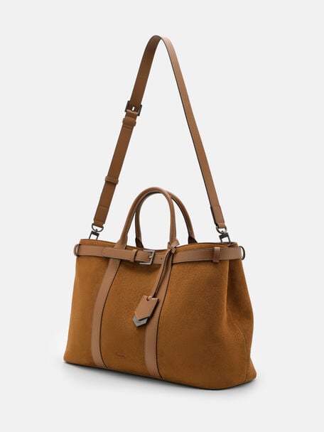 Tyson Medium Duffel Bag, Cognac Suede