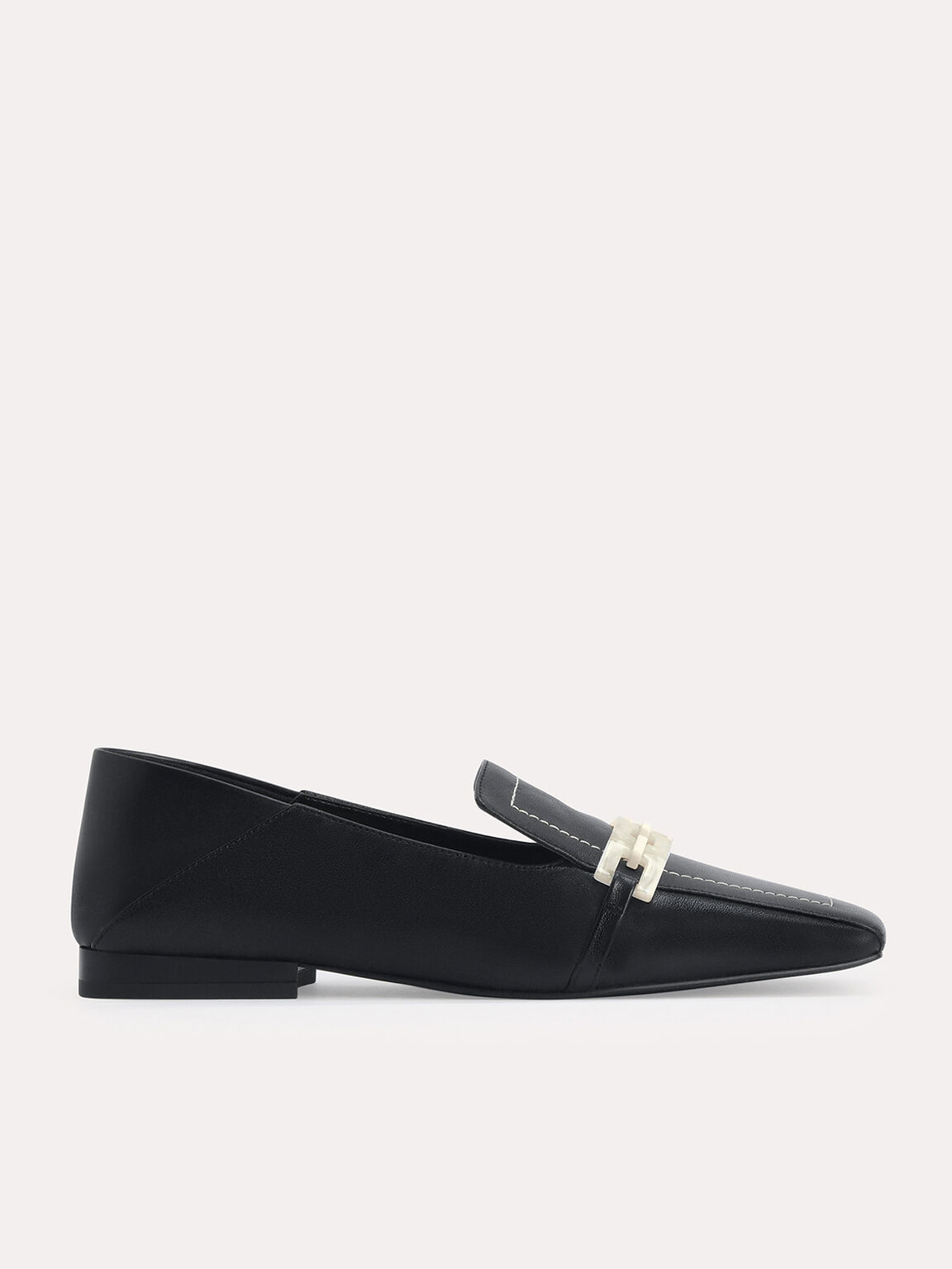 Leather Square Toe Loafers, Black