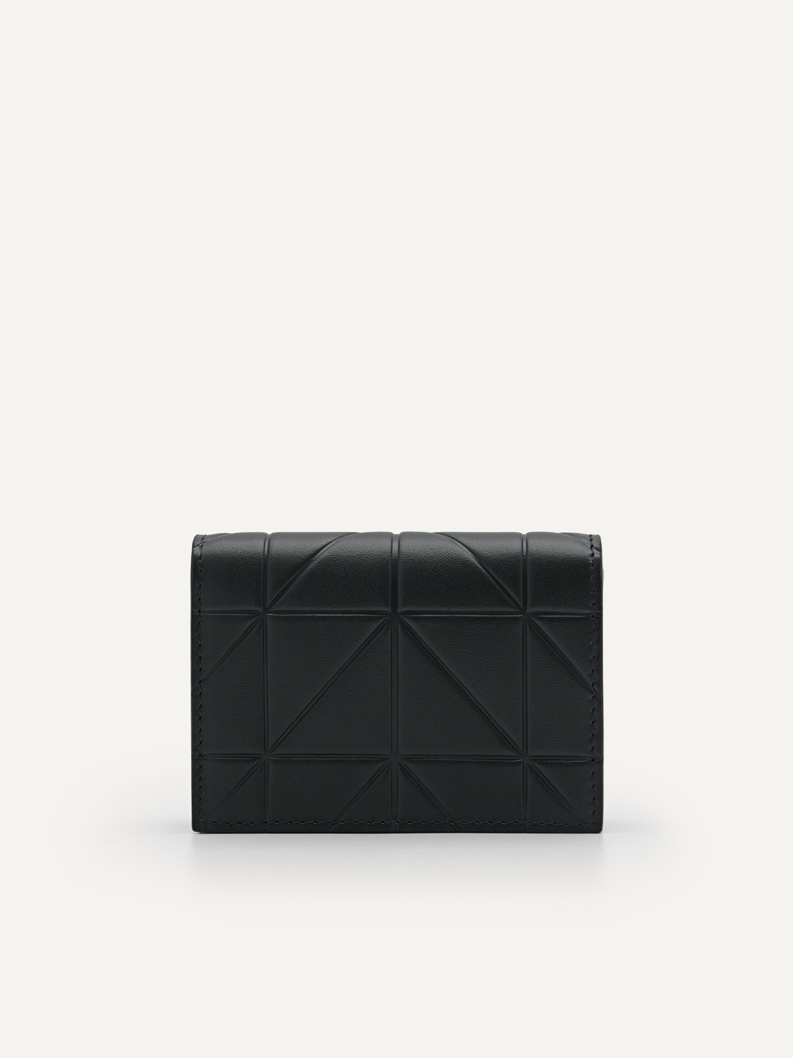 PEDRO標誌幾何圖案皮革雙折疊零錢包, 黑色