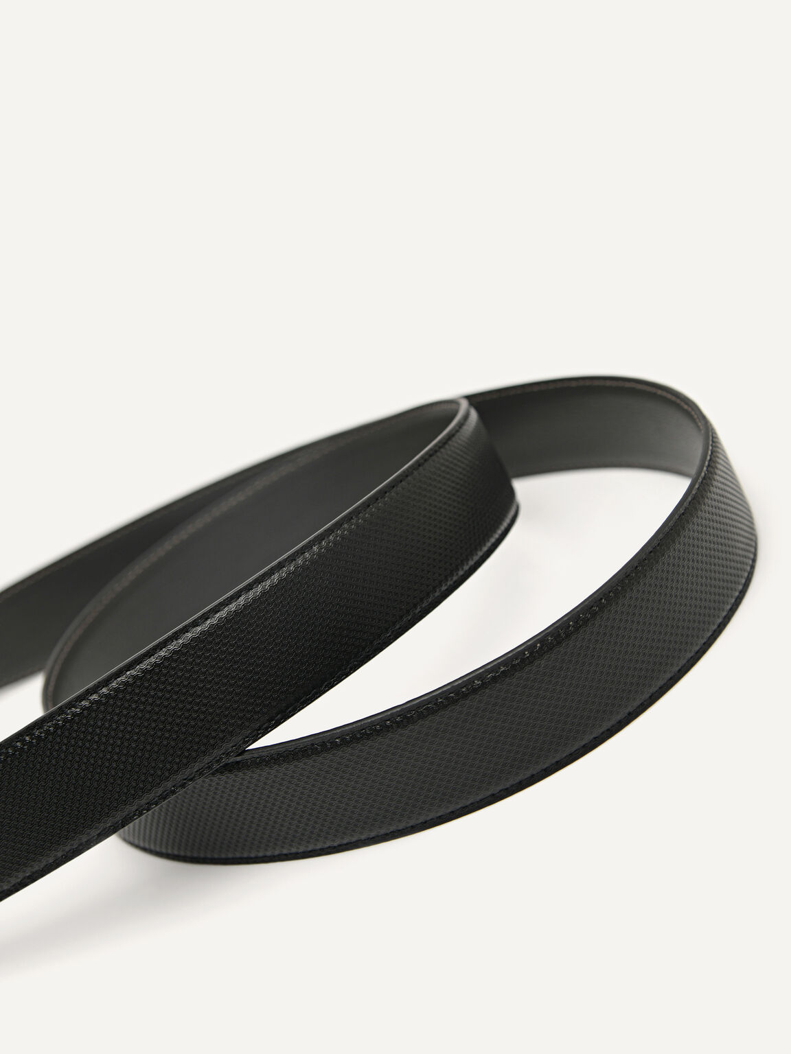 Reversible Embossed Leather Tang Belt, Black