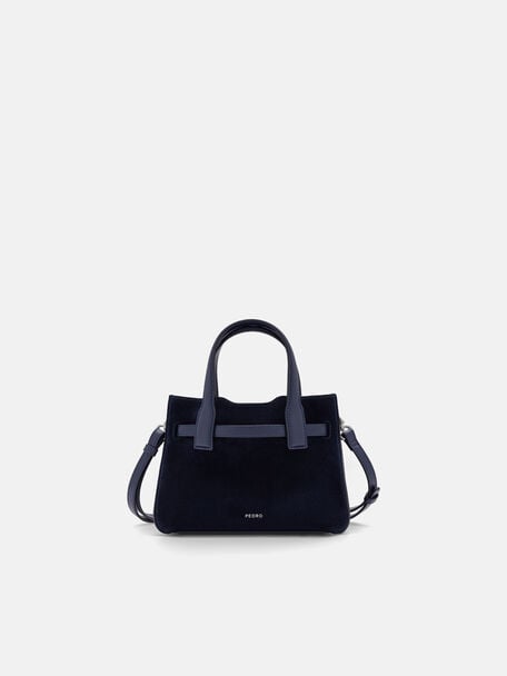 Danielle Small Leather Handbag, Dark Navy Suede