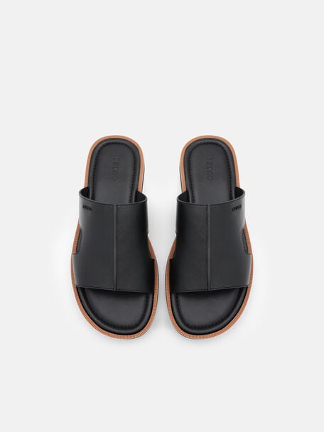 Leather Slide Sandals, Black