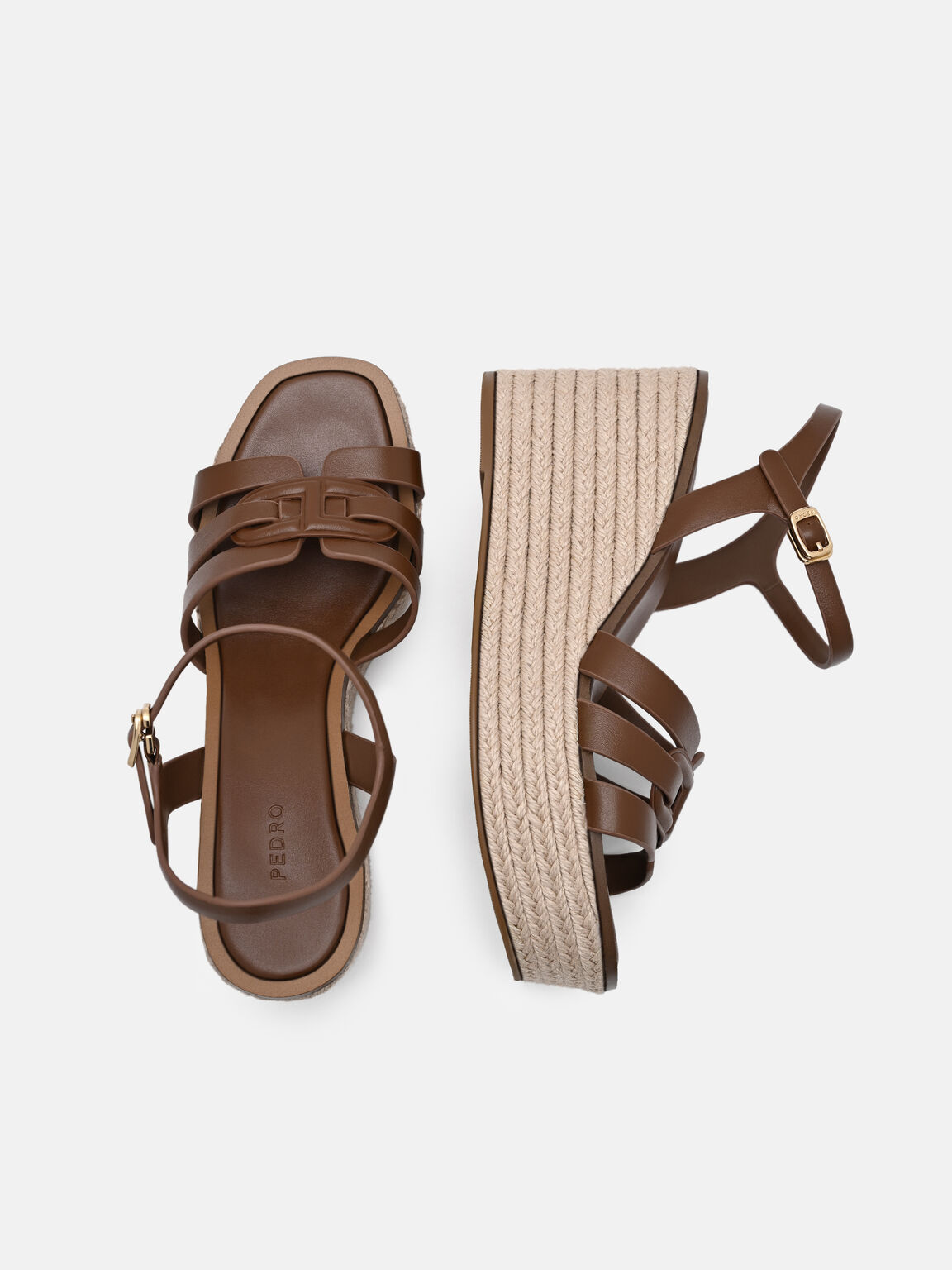 Carmel Leather Wedge Sandals, Cognac