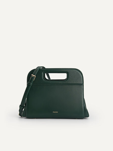 Structured Top Handle Bag, Dark Green